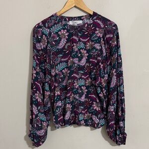 LOFT NWT Floral Button Up Blouse Balloon Sleeves Purple size XS Business Casual